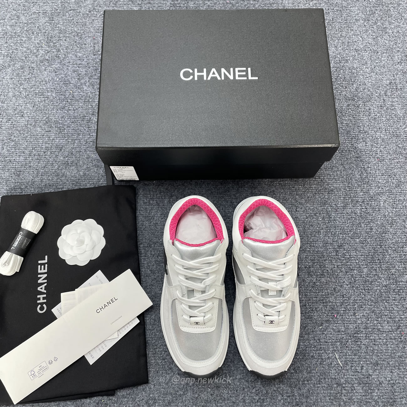 Chanel White Pink Blue Sneakers (7) - newkick.cc